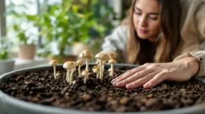 champignon qui pousse dans le terreau